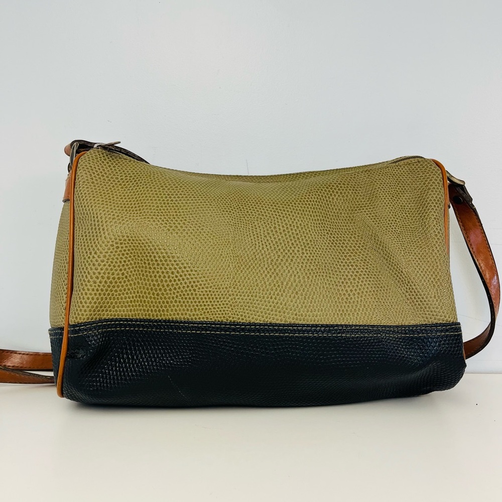 Vintage Olive Green and Black Textured Crossbody